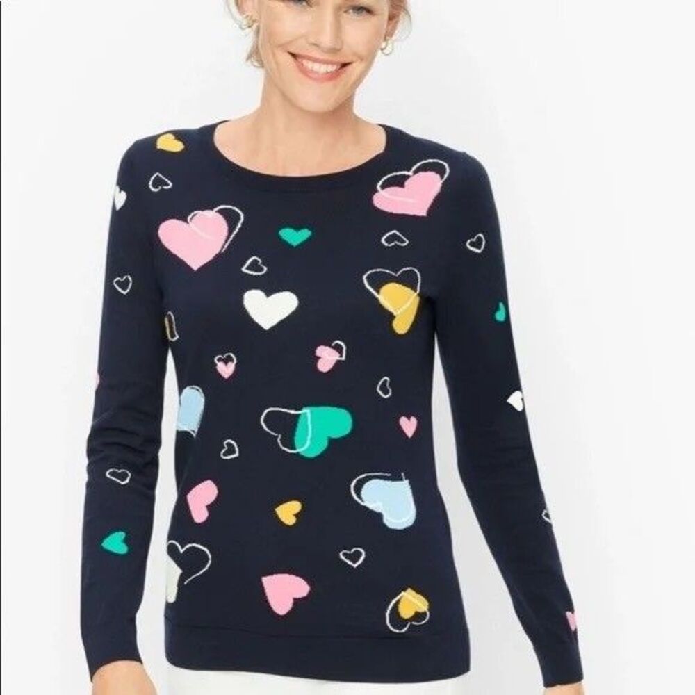 Talbots Black Heart Crewneck Sweater Womens Medium Cotton Rayon Pullover L/S